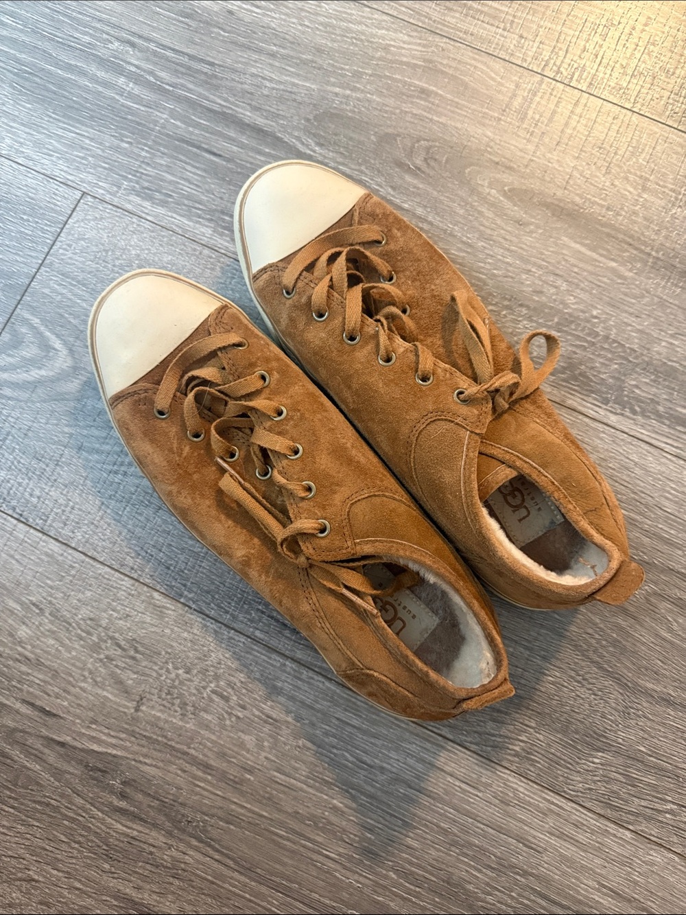 Ugg Suede Lace-Up Sneakers in Tan with White Toe